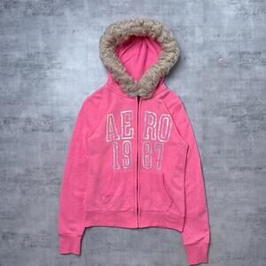 Y2K Aeropostale Pink 00s Faux Fur Hood Zip Up Jacket